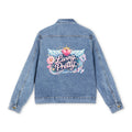 Denim Jacket — 'Living Pretty' Embroidered Back Patch, Floral Winged Retro Design