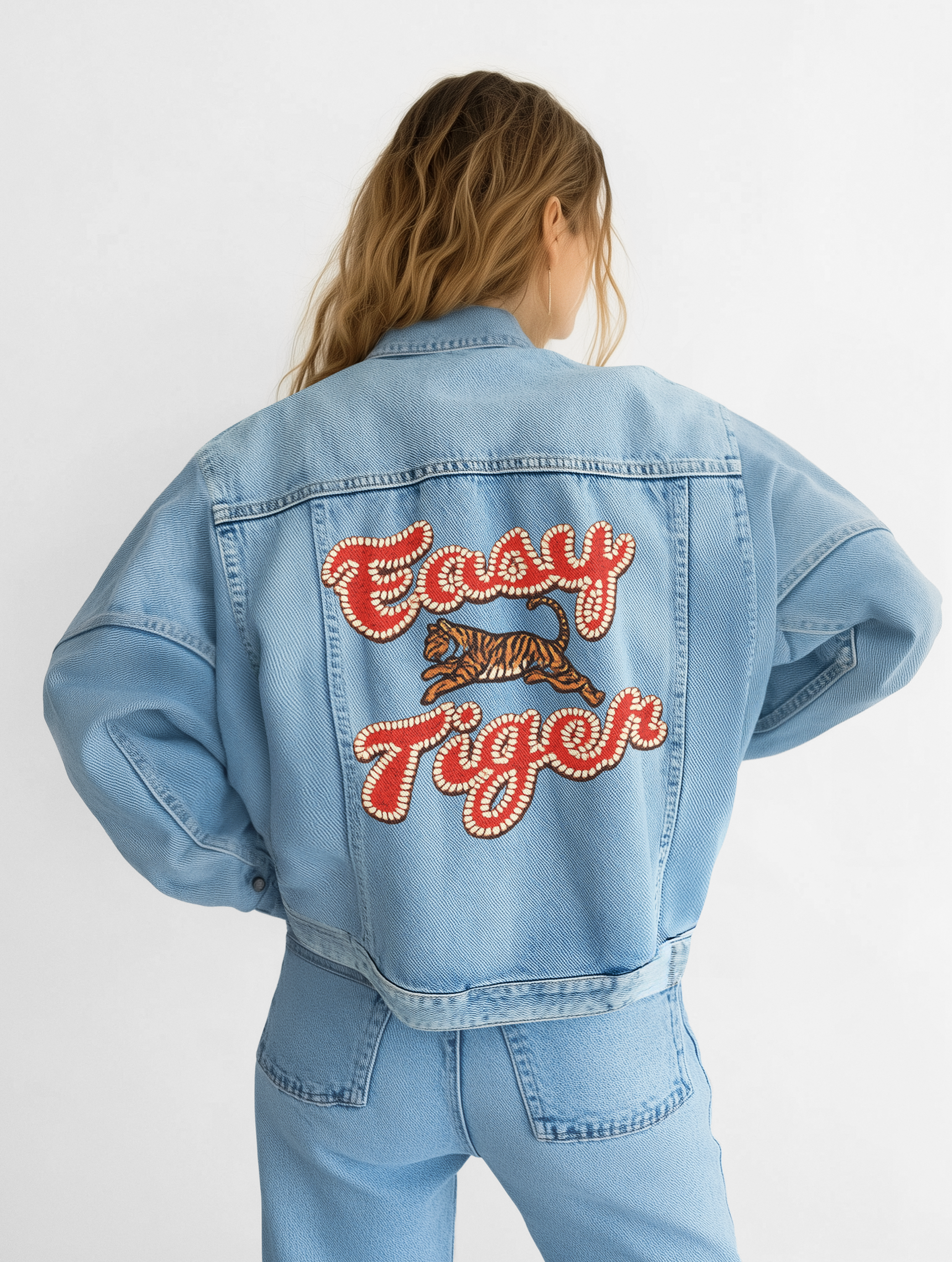 Denim Jacket — 'Easy Tiger' Embroidered Vintage-Style Jacket